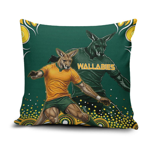 Australia Wallabies Pillow Cover Aboriginal Rugby Kangaroo Mascot - Gold And Green