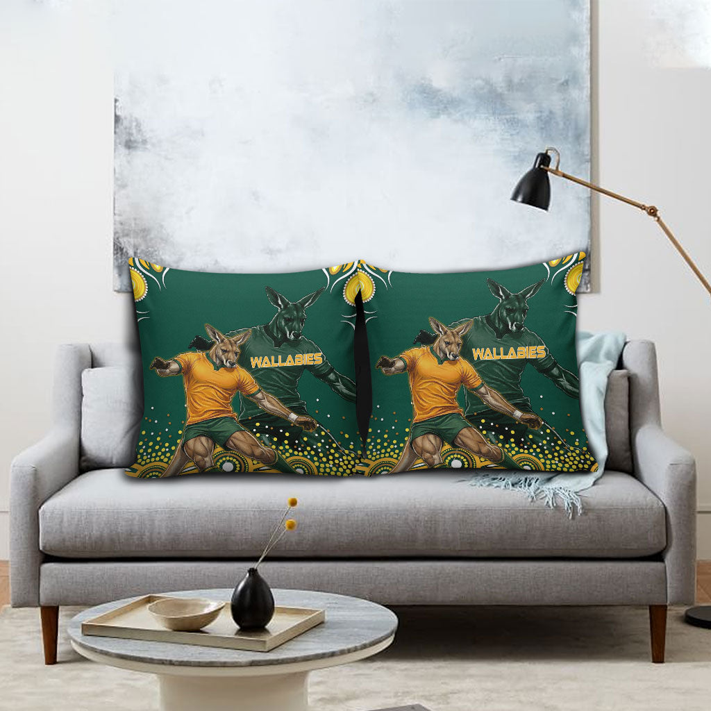 Australia Wallabies Pillow Cover Aboriginal Rugby Kangaroo Mascot - Gold And Green