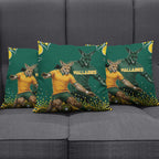 Australia Wallabies Pillow Cover Aboriginal Rugby Kangaroo Mascot - Gold And Green