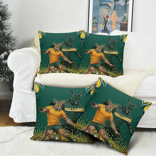 Australia Wallabies Pillow Cover Aboriginal Rugby Kangaroo Mascot - Gold And Green