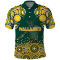 Australia Wallabies Polo Shirt Aboriginal Rugby Kangaroo Mascot - Gold And Green