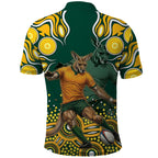 Australia Wallabies Polo Shirt Aboriginal Rugby Kangaroo Mascot - Gold And Green