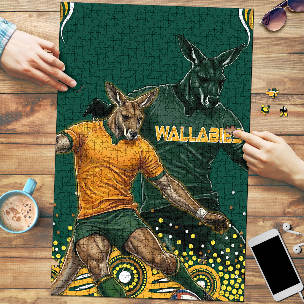 Australia Wallabies Puzzle Aboriginal Rugby Kangaroo Mascot - Gold And Green