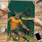 Australia Wallabies Puzzle Aboriginal Rugby Kangaroo Mascot - Gold And Green