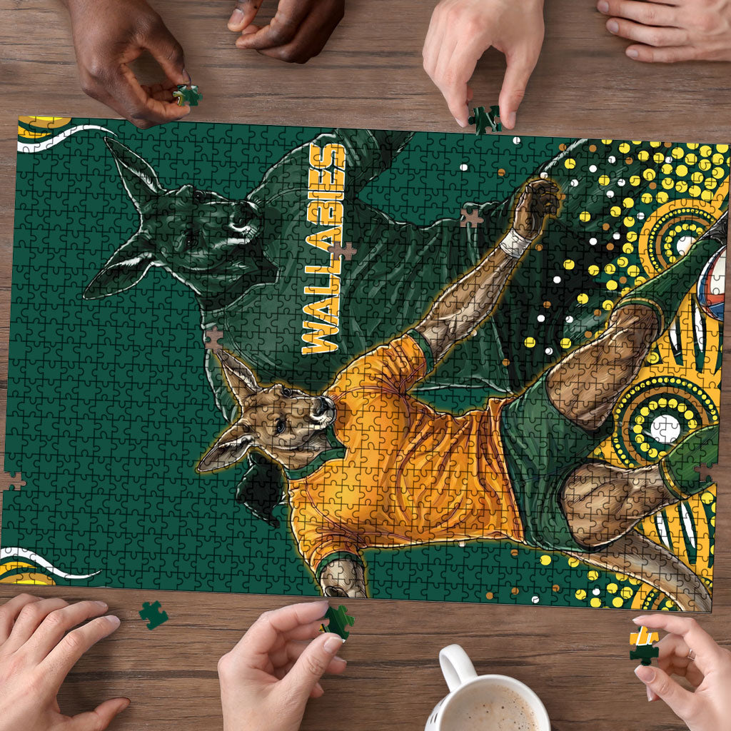 Australia Wallabies Puzzle Aboriginal Rugby Kangaroo Mascot - Gold And Green