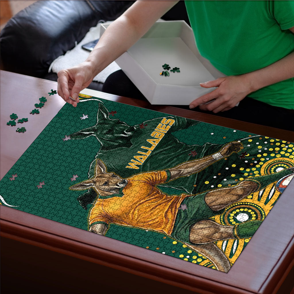 Australia Wallabies Puzzle Aboriginal Rugby Kangaroo Mascot - Gold And Green