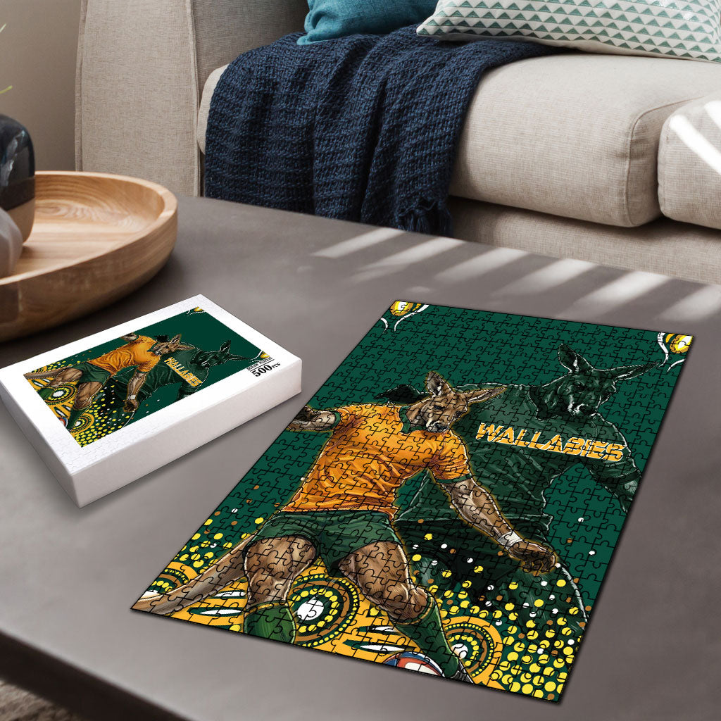 Australia Wallabies Puzzle Aboriginal Rugby Kangaroo Mascot - Gold And Green