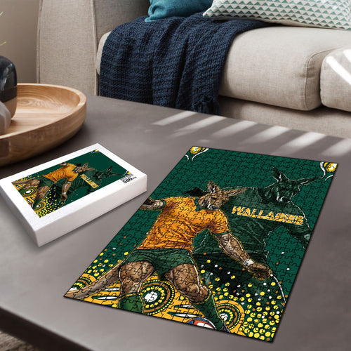 Australia Wallabies Puzzle Aboriginal Rugby Kangaroo Mascot - Gold And Green
