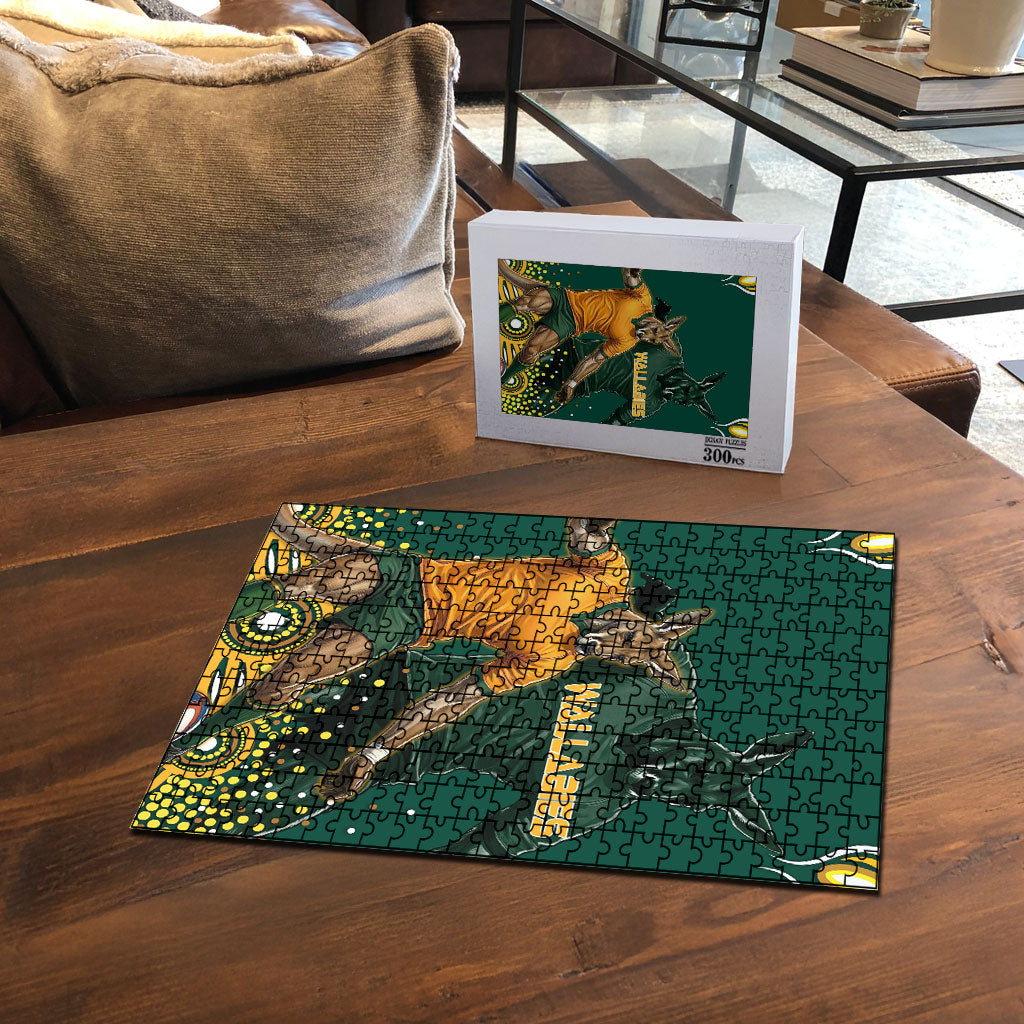 Australia Wallabies Puzzle Aboriginal Rugby Kangaroo Mascot - Gold And Green