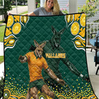 Australia Wallabies Quilt Aboriginal Rugby Kangaroo Mascot - Gold And Green