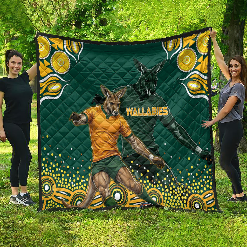 Australia Wallabies Quilt Aboriginal Rugby Kangaroo Mascot - Gold And Green