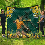 Australia Wallabies Quilt Aboriginal Rugby Kangaroo Mascot - Gold And Green