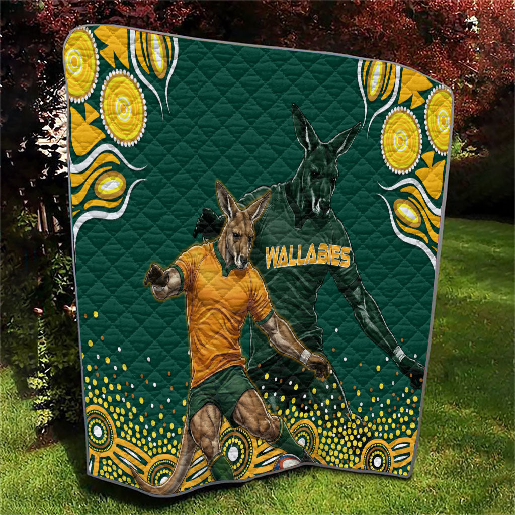 Australia Wallabies Quilt Aboriginal Rugby Kangaroo Mascot - Gold And Green