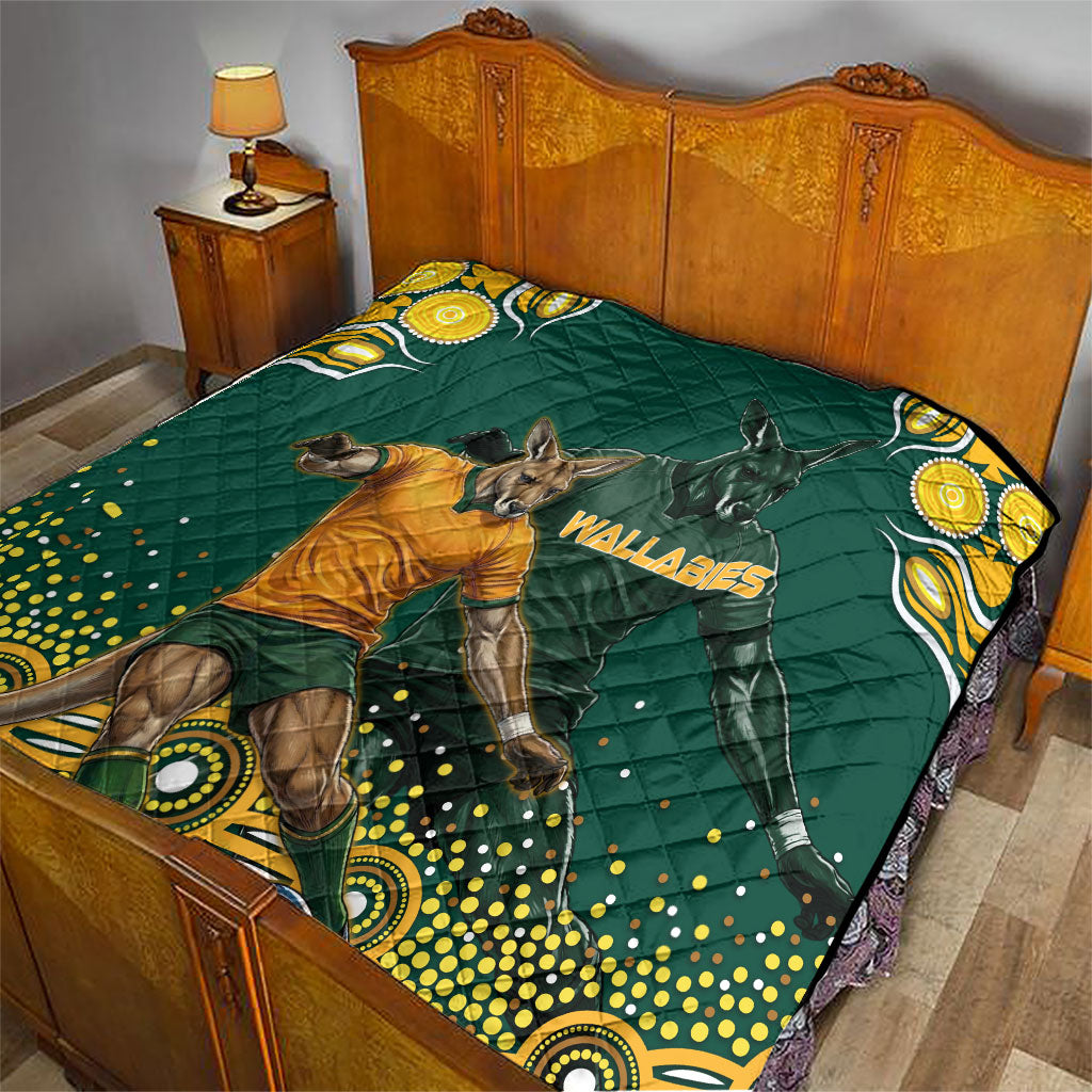 Australia Wallabies Quilt Aboriginal Rugby Kangaroo Mascot - Gold And Green