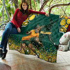 Australia Wallabies Quilt Aboriginal Rugby Kangaroo Mascot - Gold And Green