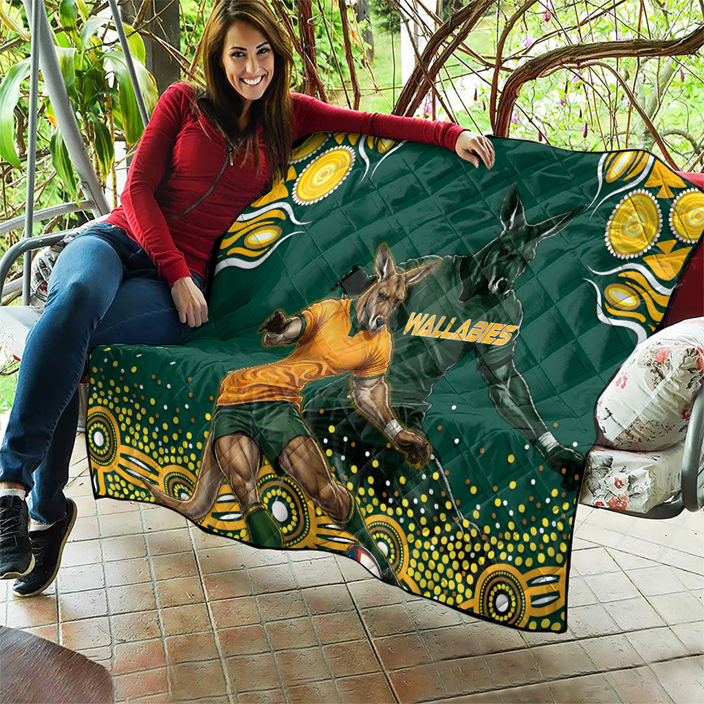 Australia Wallabies Quilt Aboriginal Rugby Kangaroo Mascot - Gold And Green