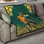 Australia Wallabies Quilt Aboriginal Rugby Kangaroo Mascot - Gold And Green