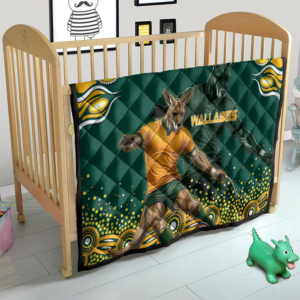 Australia Wallabies Quilt Aboriginal Rugby Kangaroo Mascot - Gold And Green