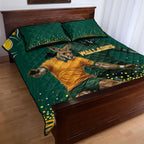 Australia Wallabies Quilt Bed Set Aboriginal Rugby Kangaroo Mascot - Gold And Green