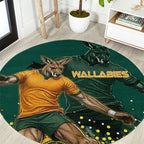 Australia Wallabies Round Carpet Aboriginal Rugby Kangaroo Mascot - Gold And Green
