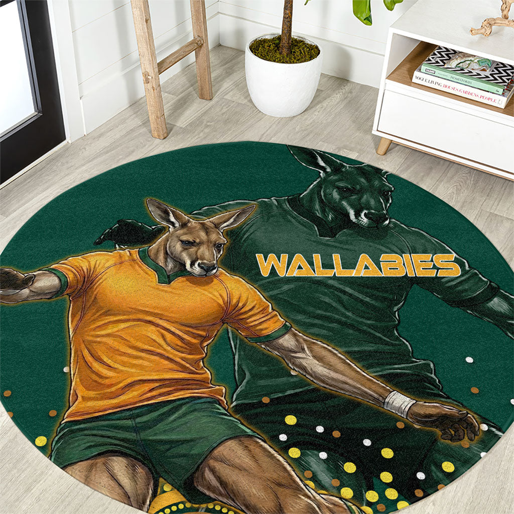 Australia Wallabies Round Carpet Aboriginal Rugby Kangaroo Mascot - Gold And Green