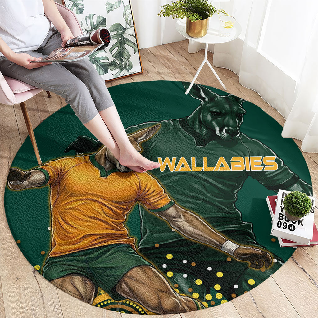 Australia Wallabies Round Carpet Aboriginal Rugby Kangaroo Mascot - Gold And Green