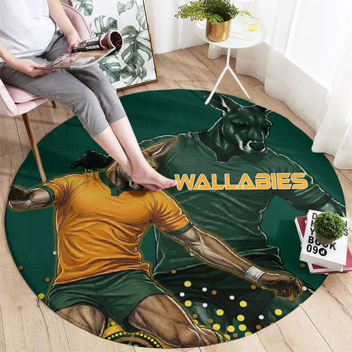 Australia Wallabies Round Carpet Aboriginal Rugby Kangaroo Mascot - Gold And Green