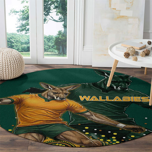 Australia Wallabies Round Carpet Aboriginal Rugby Kangaroo Mascot - Gold And Green