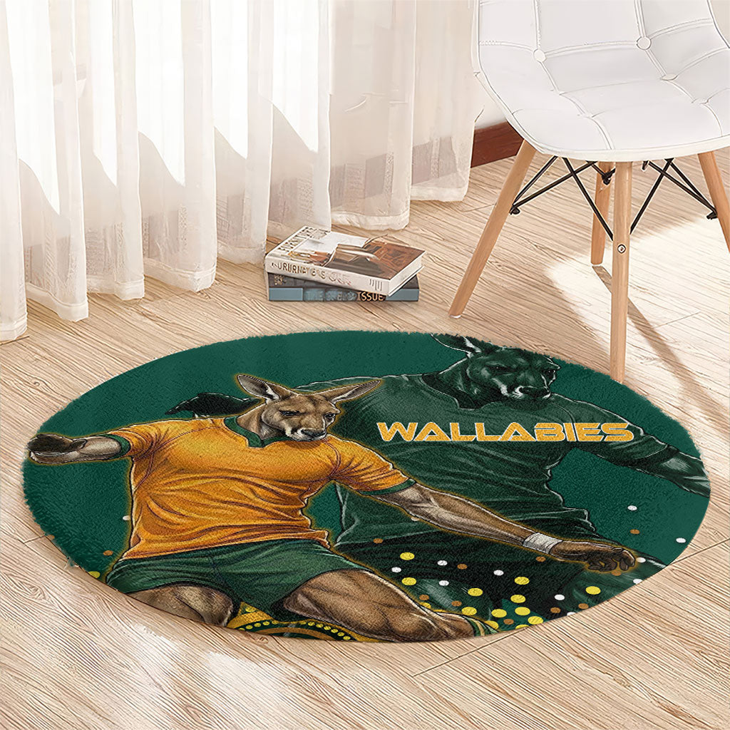 Australia Wallabies Round Carpet Aboriginal Rugby Kangaroo Mascot - Gold And Green