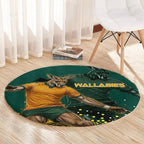 Australia Wallabies Round Carpet Aboriginal Rugby Kangaroo Mascot - Gold And Green