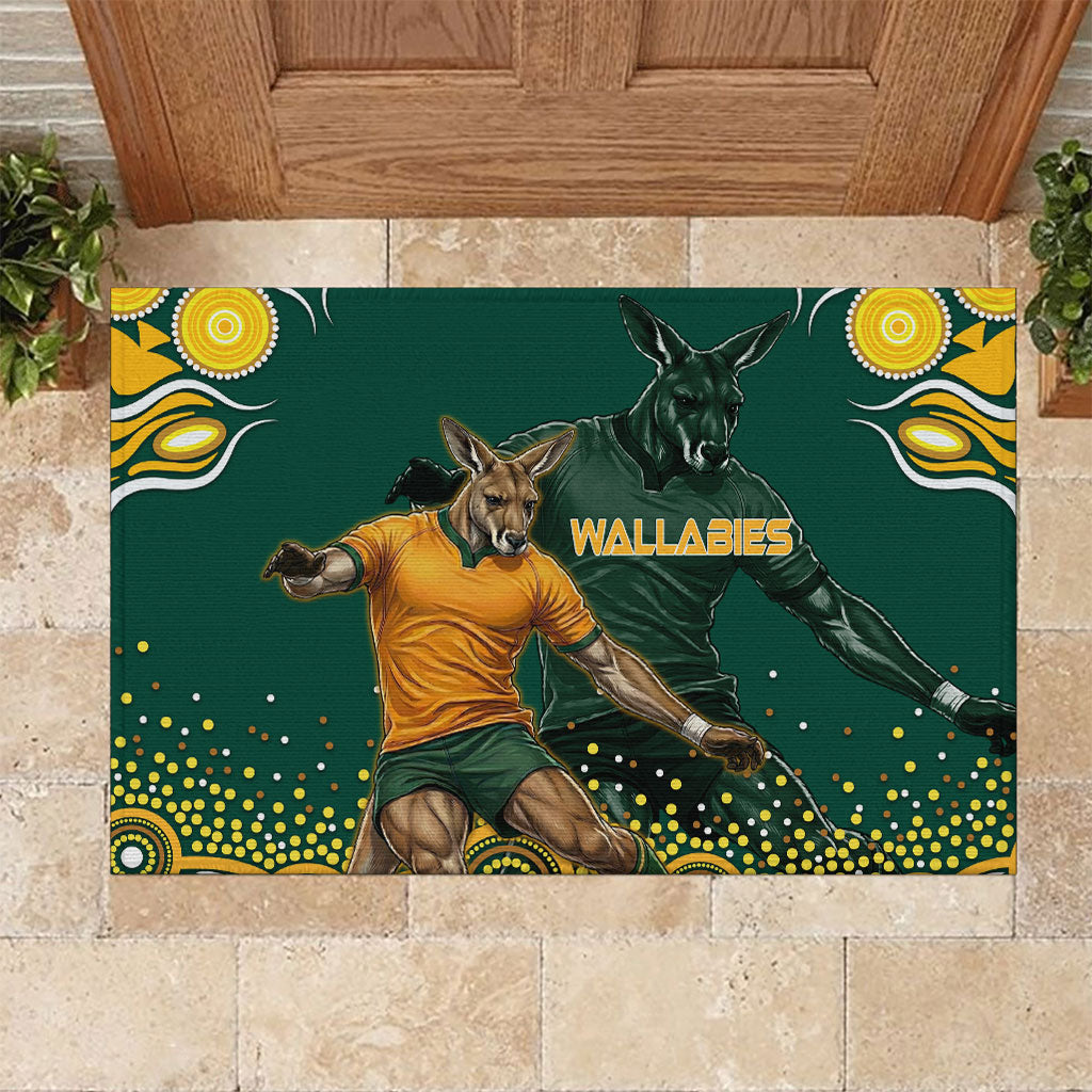 Australia Wallabies Rubber Doormat Aboriginal Rugby Kangaroo Mascot - Gold And Green