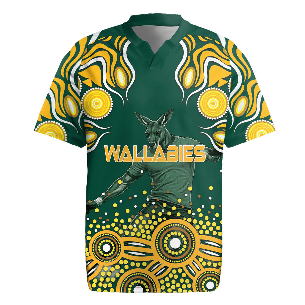 Australia Wallabies Rugby Jersey Aboriginal Rugby Kangaroo Mascot - Gold And Green