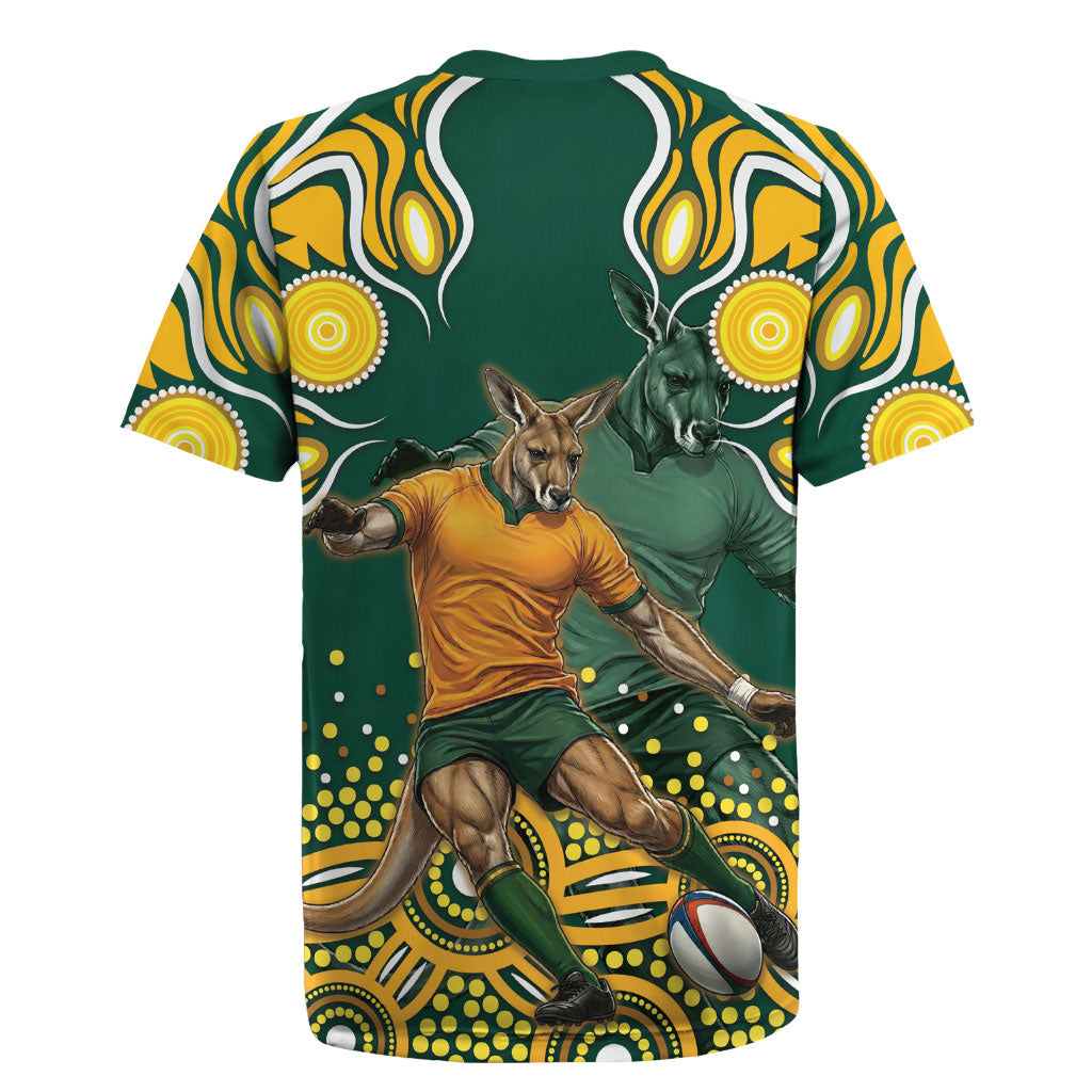 Australia Wallabies Rugby Jersey Aboriginal Rugby Kangaroo Mascot - Gold And Green