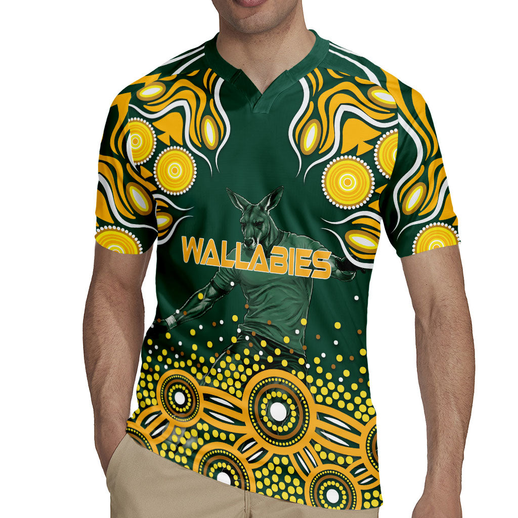 Australia Wallabies Rugby Jersey Aboriginal Rugby Kangaroo Mascot - Gold And Green
