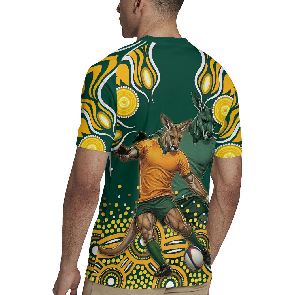 Australia Wallabies Rugby Jersey Aboriginal Rugby Kangaroo Mascot - Gold And Green