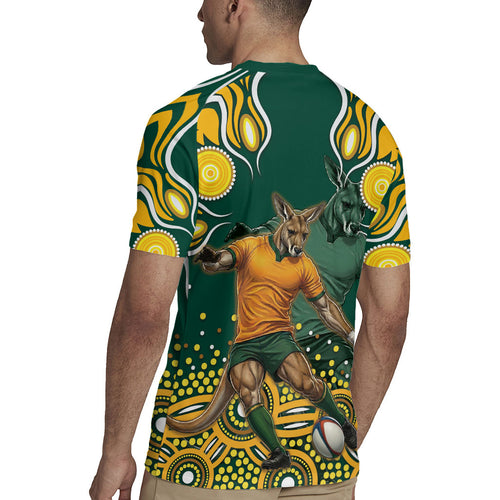 Australia Wallabies Rugby Jersey Aboriginal Rugby Kangaroo Mascot - Gold And Green