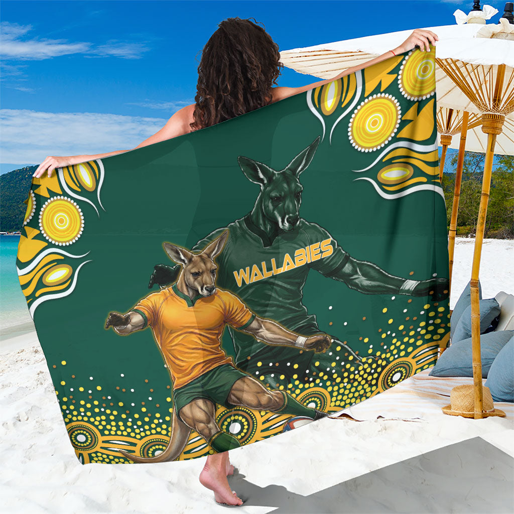 Australia Wallabies Sarong Aboriginal Rugby Kangaroo Mascot - Gold And Green