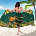 Australia Wallabies Sarong Aboriginal Rugby Kangaroo Mascot - Gold And Green