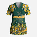 Australia Wallabies Scrub Top Aboriginal Rugby Kangaroo Mascot - Gold And Green