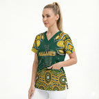 Australia Wallabies Scrub Top Aboriginal Rugby Kangaroo Mascot - Gold And Green