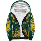 Australia Wallabies Sherpa Hoodie Aboriginal Rugby Kangaroo Mascot - Gold And Green