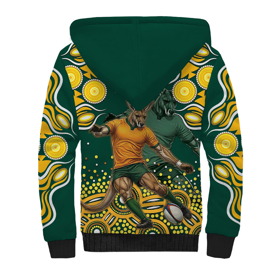 Australia Wallabies Sherpa Hoodie Aboriginal Rugby Kangaroo Mascot - Gold And Green