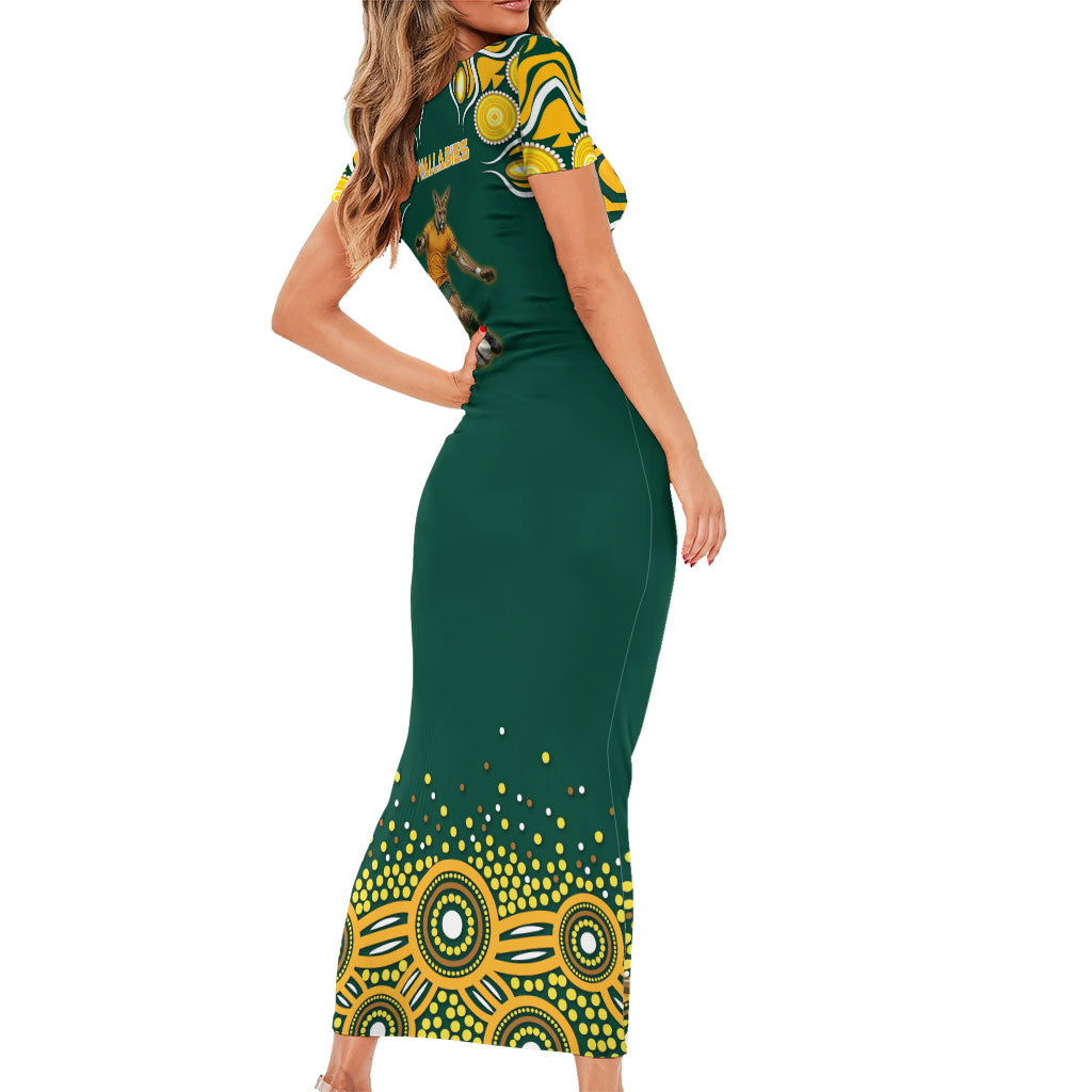 Australia Wallabies Short Sleeve Bodycon Dress Aboriginal Rugby Kangaroo Mascot - Gold And Green