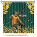 Australia Wallabies Shower Curtain Aboriginal Rugby Kangaroo Mascot - Gold And Green