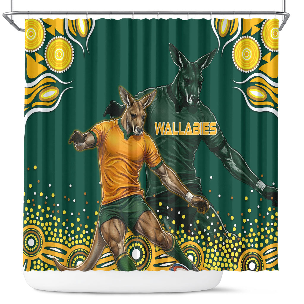 Australia Wallabies Shower Curtain Aboriginal Rugby Kangaroo Mascot - Gold And Green