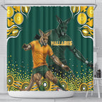 Australia Wallabies Shower Curtain Aboriginal Rugby Kangaroo Mascot - Gold And Green