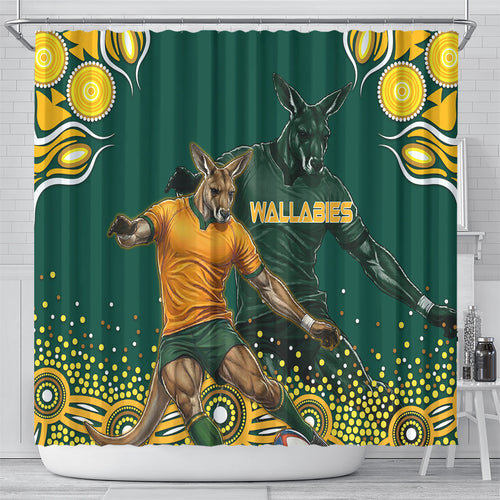 Australia Wallabies Shower Curtain Aboriginal Rugby Kangaroo Mascot - Gold And Green