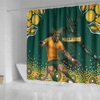 Australia Wallabies Shower Curtain Aboriginal Rugby Kangaroo Mascot - Gold And Green