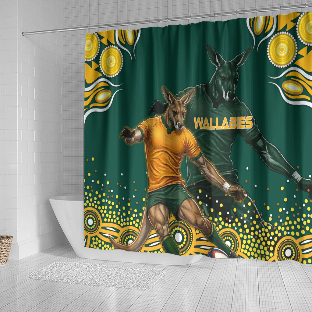 Australia Wallabies Shower Curtain Aboriginal Rugby Kangaroo Mascot - Gold And Green