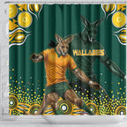 Australia Wallabies Shower Curtain Aboriginal Rugby Kangaroo Mascot - Gold And Green